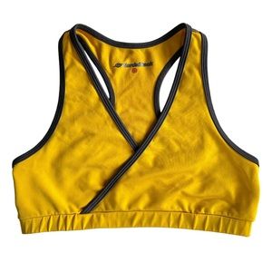NORDIC TRACK Sports Bra, Yellow and Grey, Size Large, Racerback Wrap Style Front